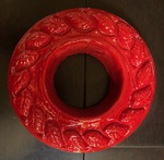 Sprinkler ring leaf design, cast concrete, painted Red